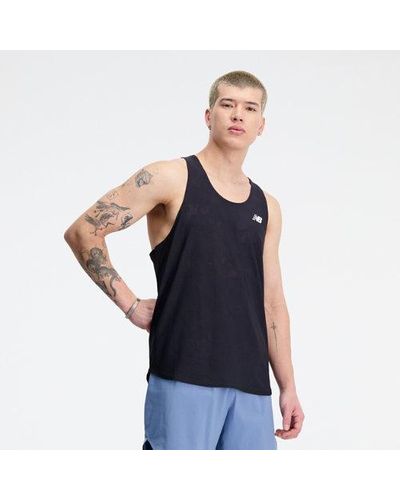 New Balance Homme Q Speed Jacquard Singlet En, Poly Knit, Taille - Bleu