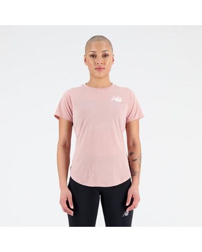 New Balance Femme Top Graphic Accelerate Short Sleeve En, Poly Knit, Taille - Rose