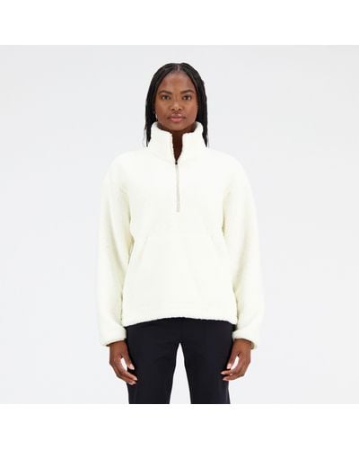 New Balance Achiever Sherpa Pullover In White Poly Knit