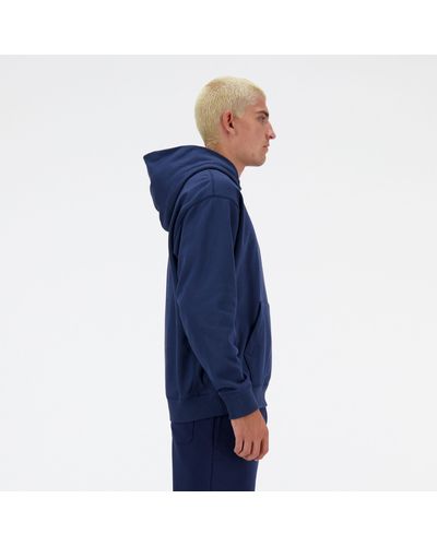 New Balance Athletics Embroidered Hoodie In Blue Cotton Fleece