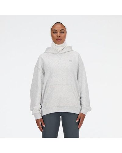 New Balance Femme Athletics French Terry Hoodie En, Cotton Fleece, Taille - Gris
