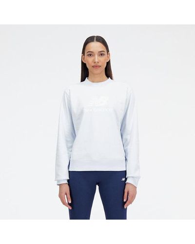 New Balance Femme Essentials Stacked Logo French Terry Crewneck En, Cotton, Taille - Blanc