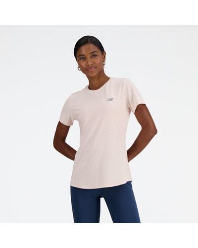 New Balance Femme Jacquard Slim T-Shirt En, Poly Knit, Taille - Blanc