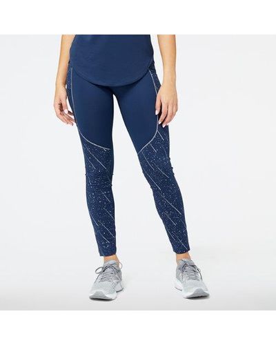 New Balance Femme Leggings Reflective Print Impact Run Heat En, Poly Knit, Taille - Bleu