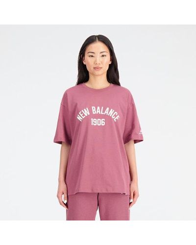 New Balance Femme Essentials Varsity Oversized T-Shirt En, Cotton, Taille - Rose