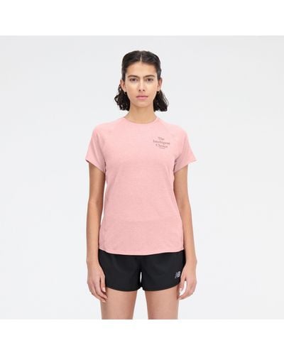 New Balance Printed Impact Run Short Sleeve In Pink Poly Knit