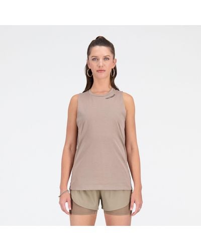New Balance Relentless Heathertech Tank In Brown Poly Knit - Natural