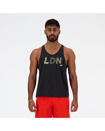 New Balance London Edition Graphic Nb Athletics Run Singlet In Black Poly Knit - Red