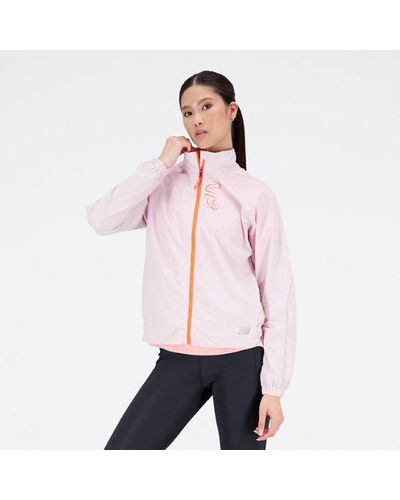 New Balance Femme Veste Printed Impact Run Packable En, Polywoven, Taille - Rouge