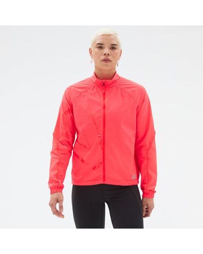 New Balance Femme Veste Printed Impact Run Packable En, Polywoven, Taille - Rouge