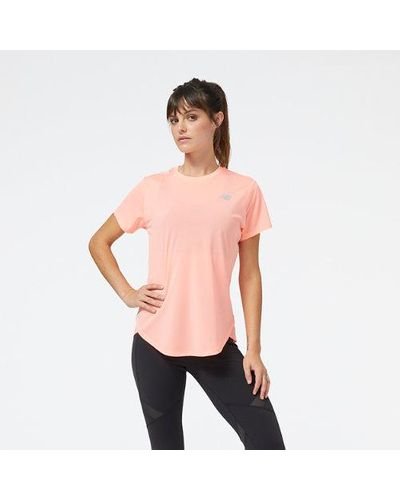 New Balance Femme Accelerate Short Sleeve Top En, Poly Knit, Taille - Rose