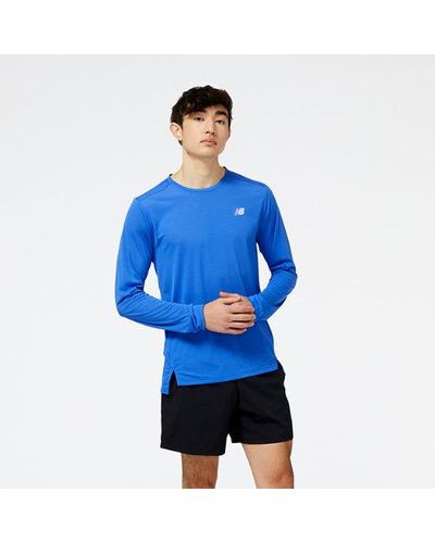 New Balance Homme Accelerate Long Sleeve En, Poly Knit, Taille - Bleu