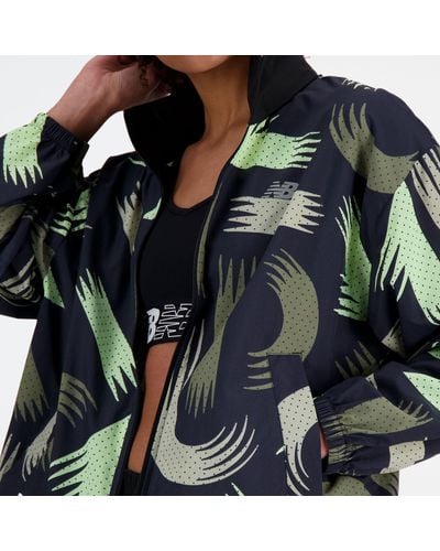 New Balance London Edition Printed Nb Athletics Woven Jacket In Black Polywoven - Blue