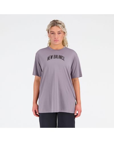 New Balance Relentless Oversized Tee In Grey Poly Knit - Purple