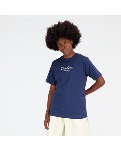 New Balance Femme T-Shirt Nb Athletics Icono-Graphic En, Cotton, Taille - Bleu