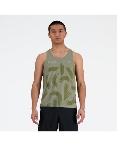 New Balance Homme London Edition Printed Nb Athletics Run Singlet En, Poly Knit, Taille - Vert