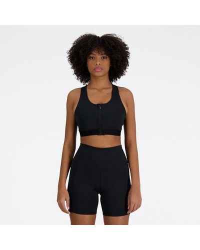 New Balance Femme Nb Sleek Medium Support Pocket Zip Front Bra En, Poly Knit, Taille - Noir