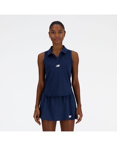 New Balance Collared Tournament Tank In Blue Poly Knit