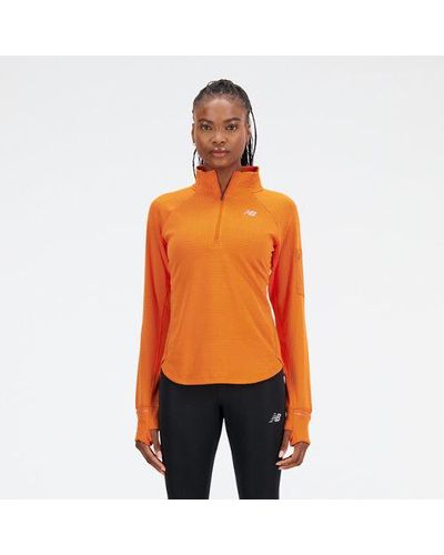 New Balance Femme Nb Heat Grid Half Zip En, Poly Knit, Taille - Orange