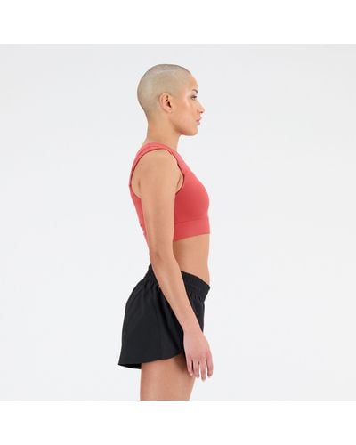 New Balance Shape Shield Crop Bra In Red Poly Knit