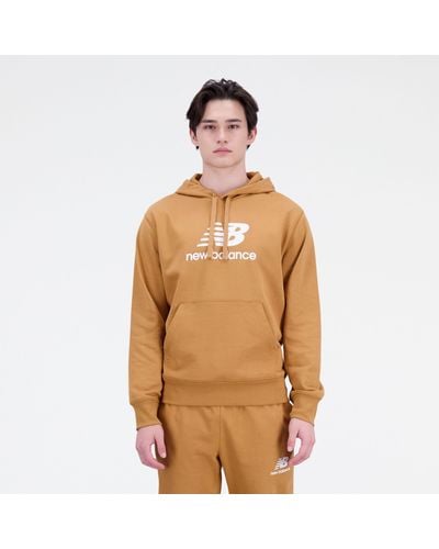 New Balance Essentials Stacked Logo French Terry Hoodie In Cotton Fleece - Brown