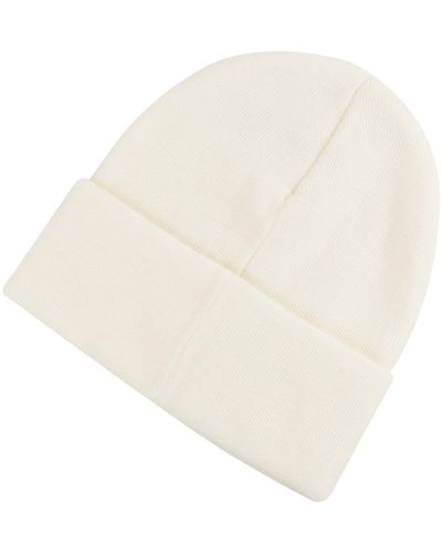 New Balance Linear Knit Cuffed Beanie In White Acrylic - Natural