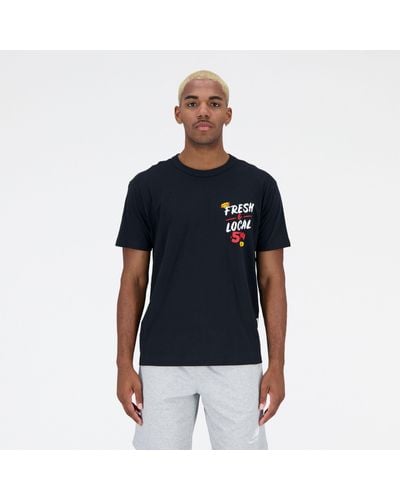 New Balance Essentials reimagined graphic cotton jersey short sleeve t-shirt in nero - Blu