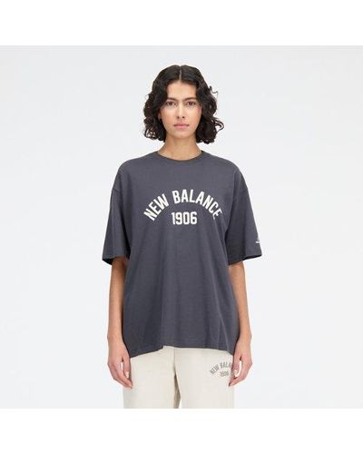 New Balance Femme Essentials Varsity Oversized T-Shirt En, Cotton, Taille - Bleu