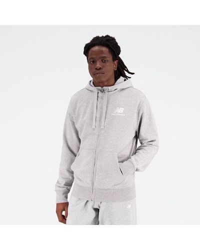 New Balance Homme Veste Essentials Stacked Logo French Terry En, Cotton Fleece, Taille - Gris