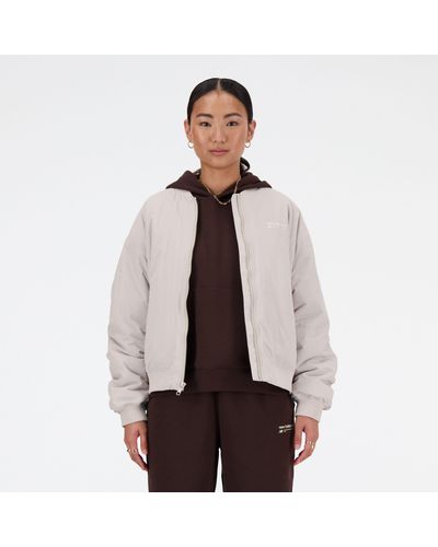 New Balance Linear Heritage Woven Bomber Jacket In Grey Polywoven - Brown