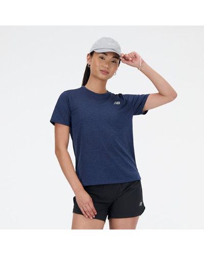 New Balance Femme Athletics T-Shirt En, Poly Knit, Taille - Bleu