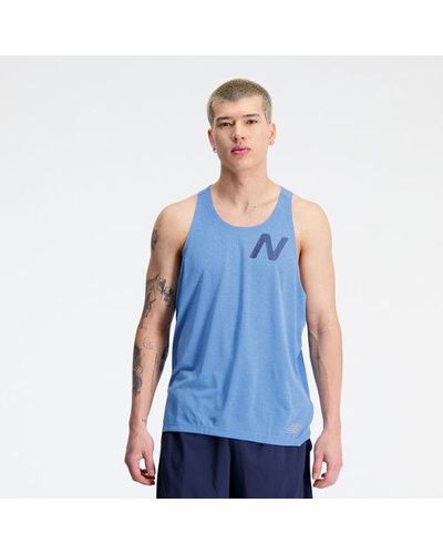 New Balance Homme Graphic Impact Run Singlet En, Poly Knit, Taille - Bleu