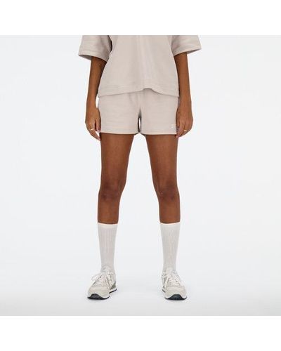 New Balance Femme Linear Heritage French Terry Short En, Cotton Fleece, Taille - Blanc