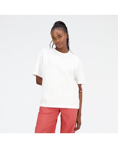 New Balance Femme Athletics Oversized T-Shirt En, Cotton, Taille - Blanc