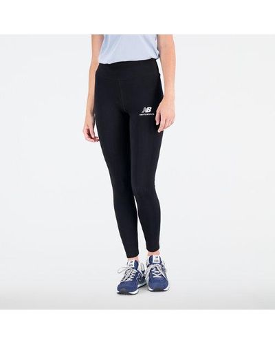 New Balance Femme Leggings Essentials Stacked Logo Cotton En, Taille - Bleu
