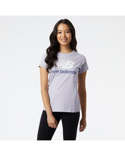 New Balance Femme T-Shirt Essentials Stacked Logo En, Cotton, Taille - Blanc