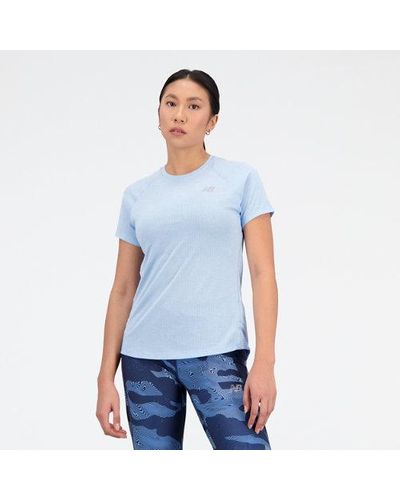 New Balance Femme Impact Run Short Sleeve En, Poly Knit, Taille - Bleu