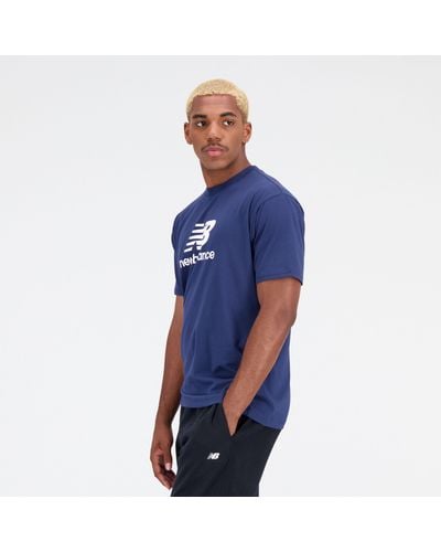New Balance Essentials stacked logo cotton jersey short sleeve t-shirt - Bleu