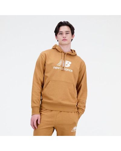 New Balance Homme Sweats À Capuche Essentials Stacked Logo French Terry En, Cotton Fleece, Taille - Marron