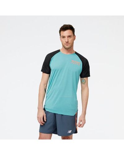 New Balance Homme Accelerate Pacer Short Sleeve En, Poly Knit, Taille - Bleu