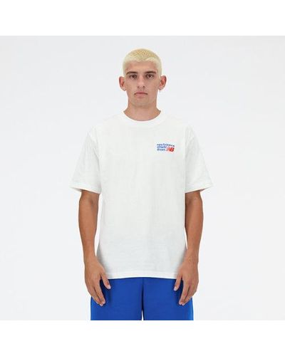 New Balance Homme Athletics Premium Logo T-Shirt En, Cotton, Taille - Blanc