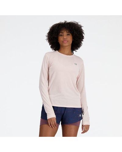 New Balance Femme Athletics Long Sleeve En, Poly Knit, Taille - Blanc