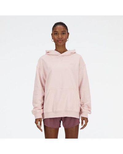 New Balance Femme Athletics French Terry Hoodie En, Cotton Fleece, Taille - Rose
