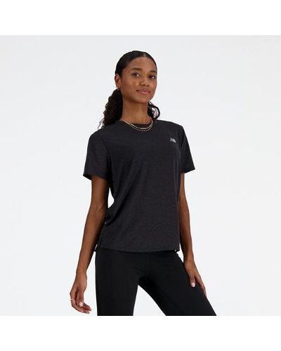 New Balance Femme Athletics T-Shirt En, Poly Knit, Taille - Noir