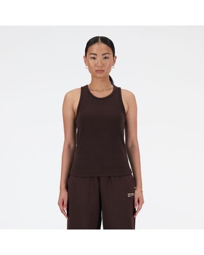New Balance Linear Heritage Rib Knit Racer Tank In Black Poly Knit - Brown