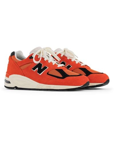 New Balance Made In Usa 990v2 In Orange/black Leather - Red