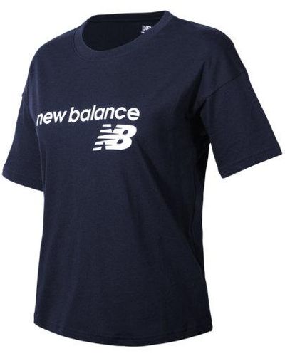New Balance Femme Classic Core Stacked T-Shirt En, Cotton, Taille - Bleu