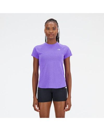 New Balance Femme Impact Run Short Sleeve En, Poly Knit, Taille - Violet