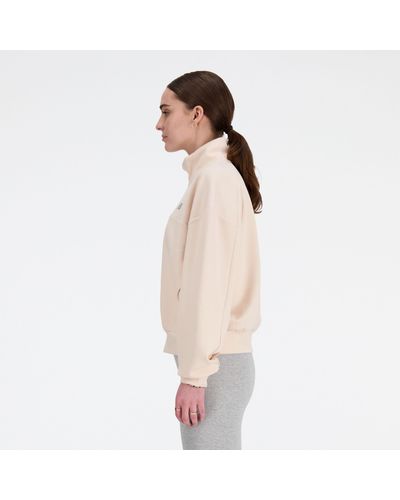 New Balance Tech Knit Oversized Quarter Zip In Pink Poly Knit - Natural