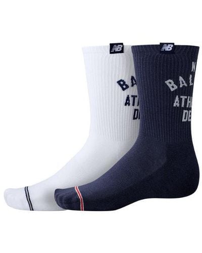 New Balance Unisexe Lifestyle Midcalf Socks 2 Pack En, Cotton, Taille - Bleu